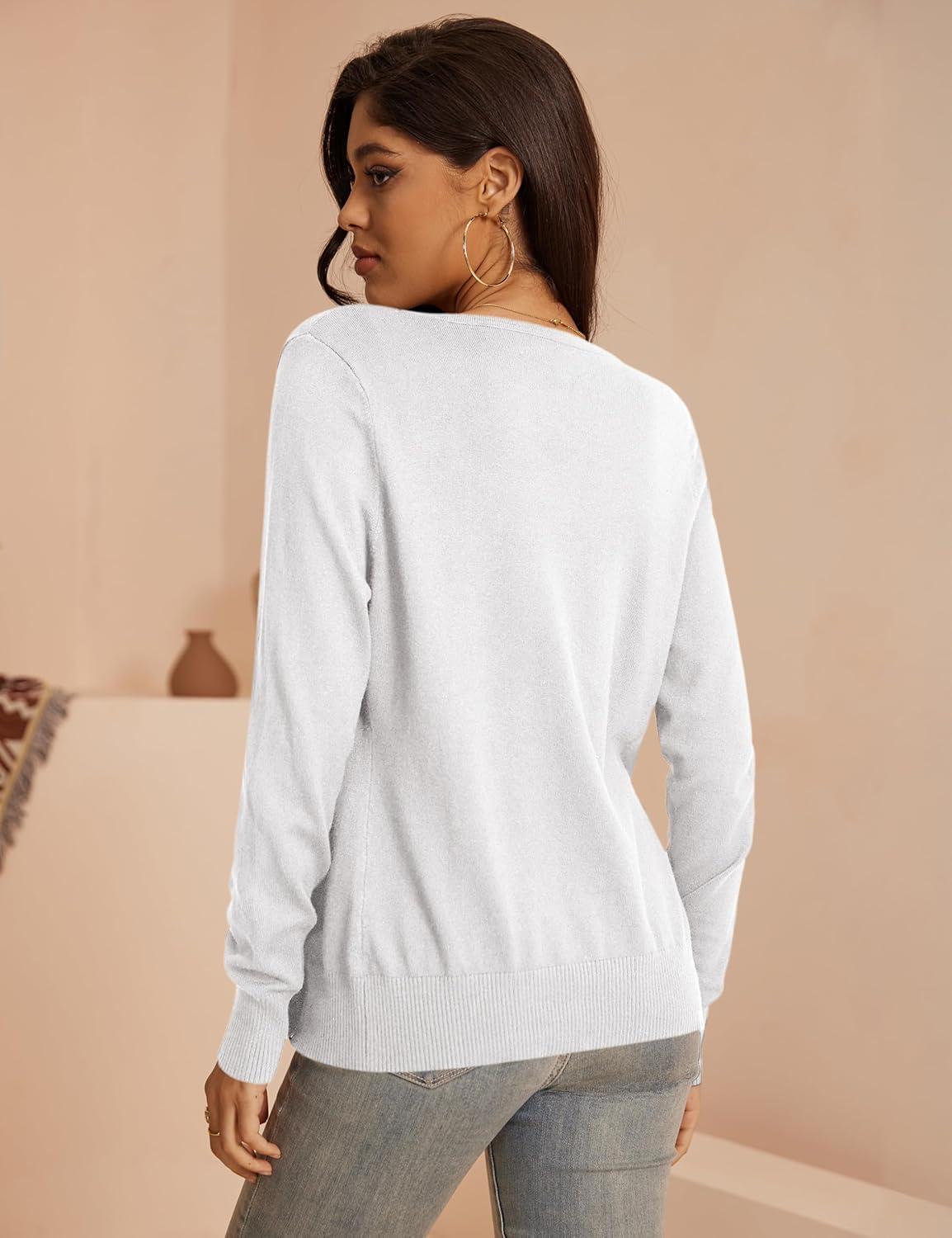 imageaJesdani Womens Button Down Crew Neck Long Sleeve Soft Knit Cardigan Sweaters01cwhite