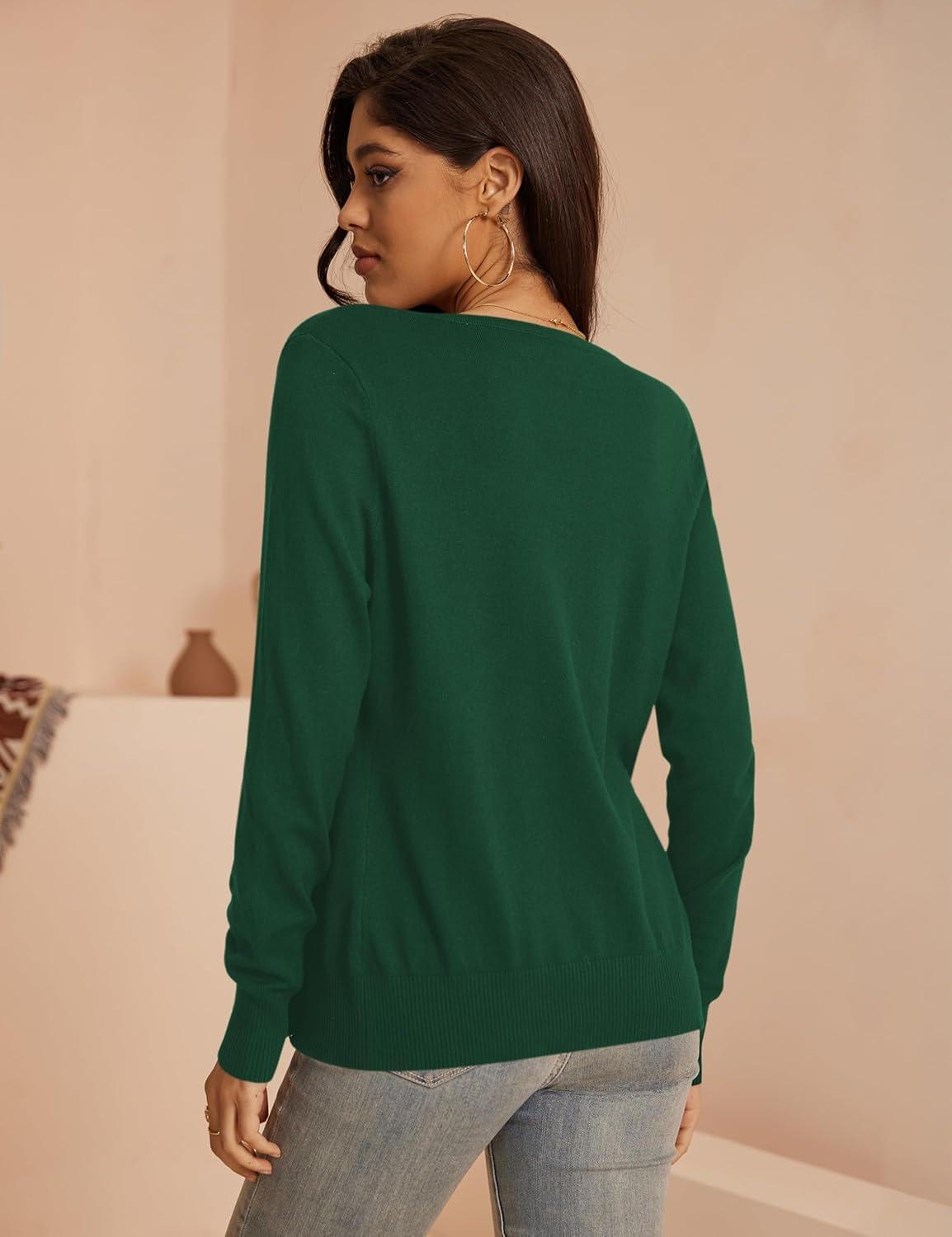 imageaJesdani Womens Button Down Crew Neck Long Sleeve Soft Knit Cardigan Sweaters01d1dark Green