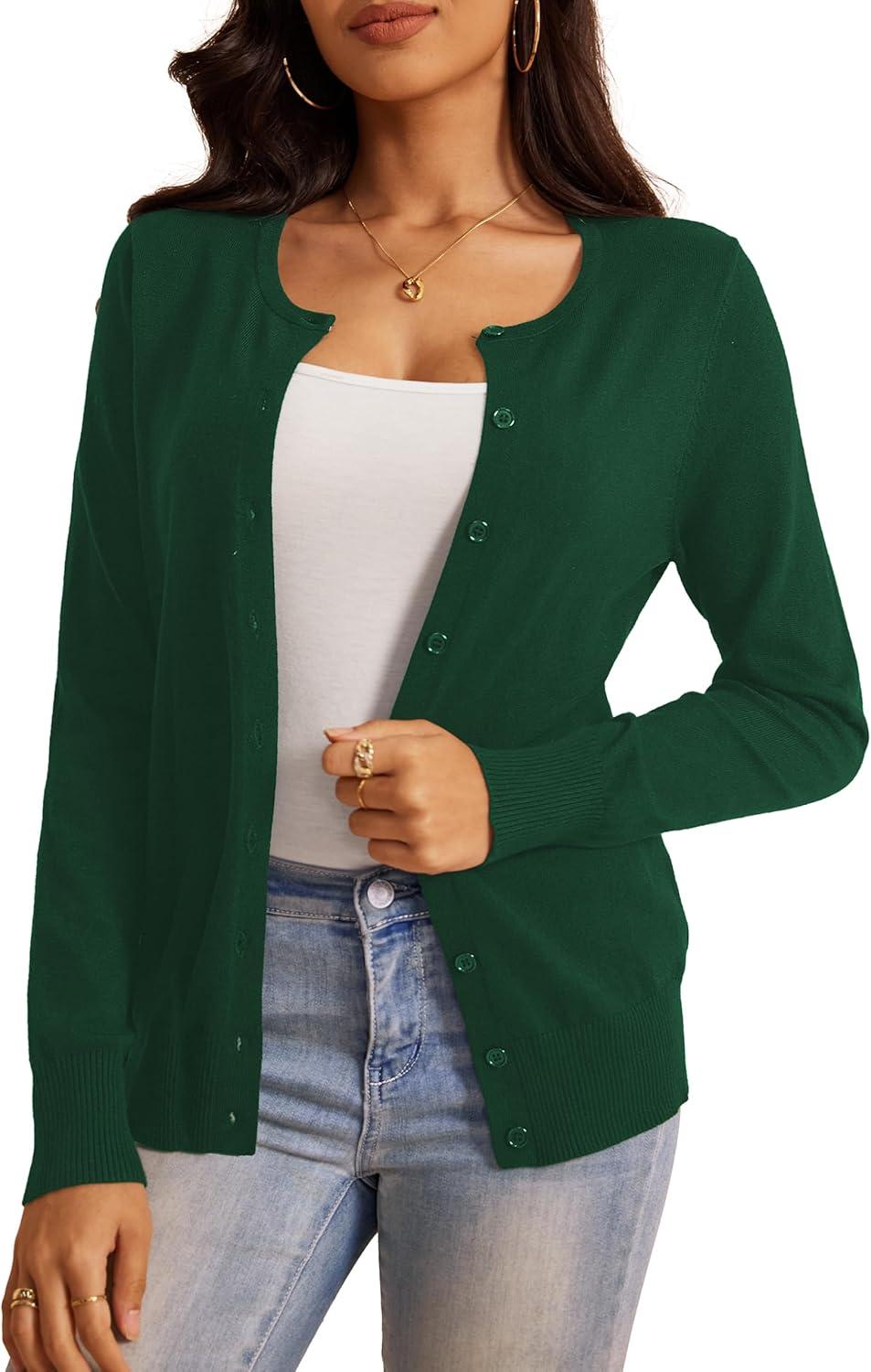 imageaJesdani Womens Button Down Crew Neck Long Sleeve Soft Knit Cardigan Sweaters01d1dark Green