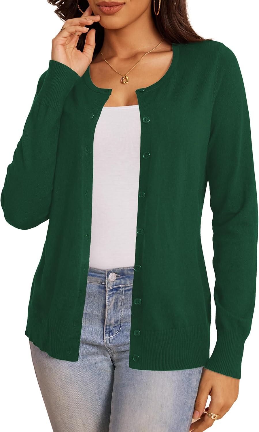 imageaJesdani Womens Button Down Crew Neck Long Sleeve Soft Knit Cardigan Sweaters01d1dark Green