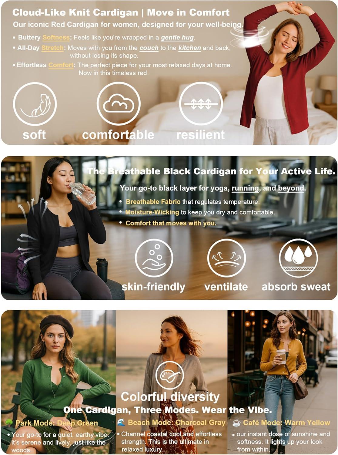 imageaJesdani Womens Button Down Crew Neck Long Sleeve Soft Knit Cardigan Sweaters01d1dark Green