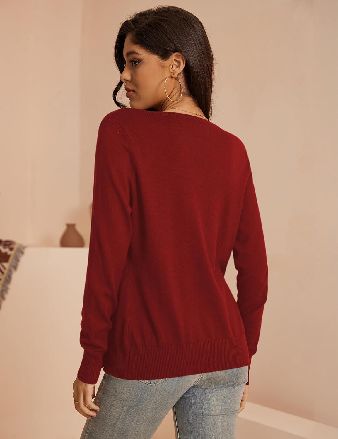 imageaJesdani Womens Button Down Crew Neck Long Sleeve Soft Knit Cardigan Sweaters01dburgundy