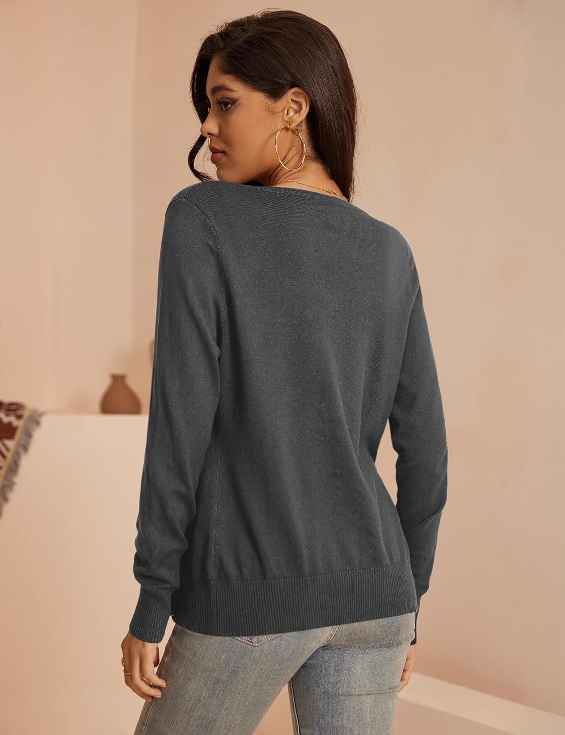 imageaJesdani Womens Button Down Crew Neck Long Sleeve Soft Knit Cardigan Sweaters01echarcoal Gray