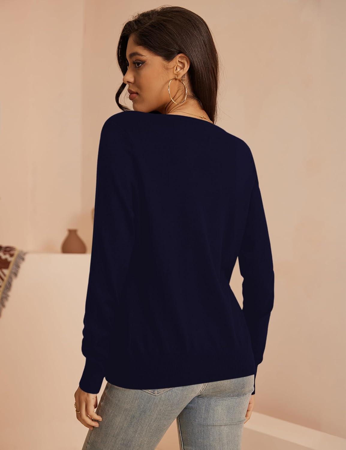 imageaJesdani Womens Button Down Crew Neck Long Sleeve Soft Knit Cardigan Sweaters01enavy