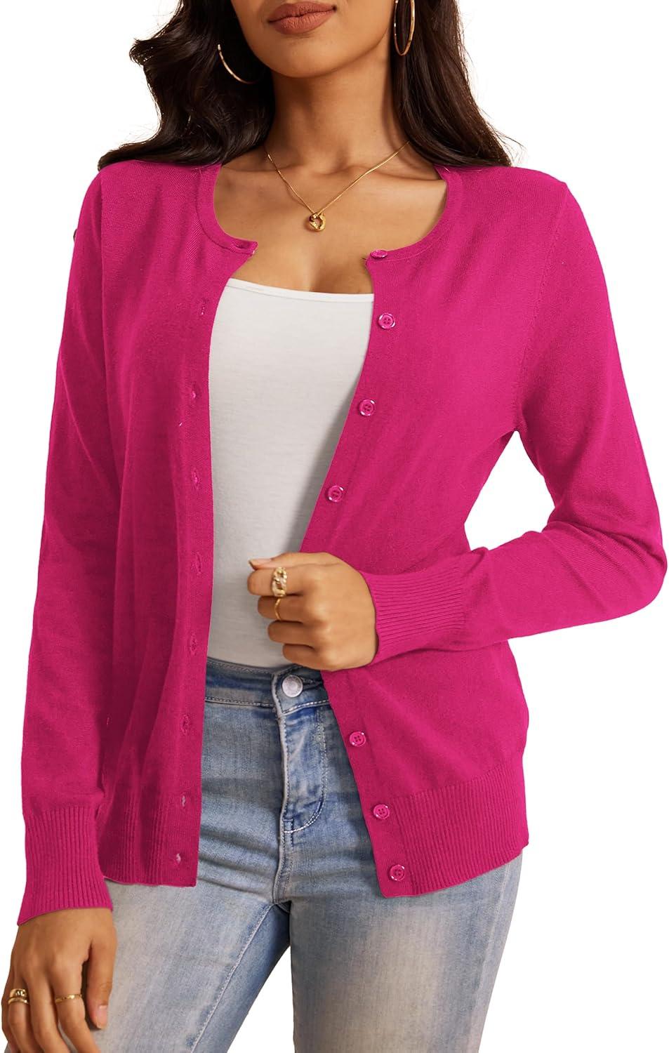 imageaJesdani Womens Button Down Crew Neck Long Sleeve Soft Knit Cardigan Sweaters01frose