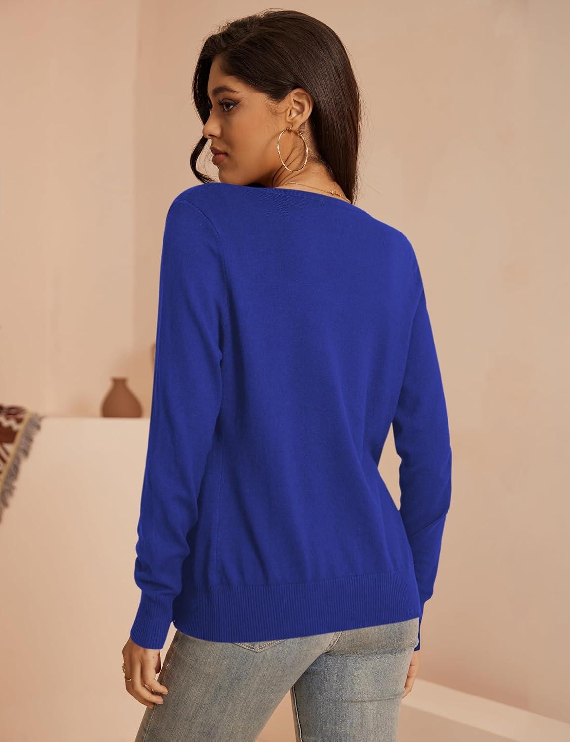 imageaJesdani Womens Button Down Crew Neck Long Sleeve Soft Knit Cardigan Sweaters01groyalblue