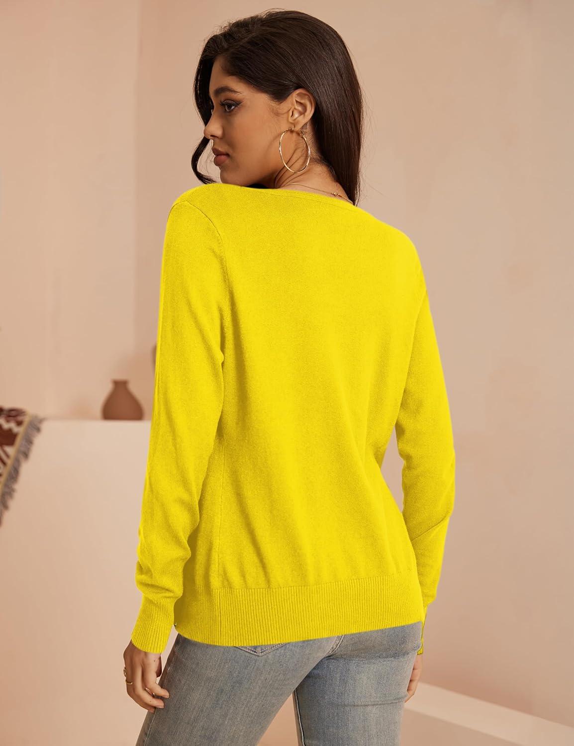 imageaJesdani Womens Button Down Crew Neck Long Sleeve Soft Knit Cardigan Sweaters01hyellow