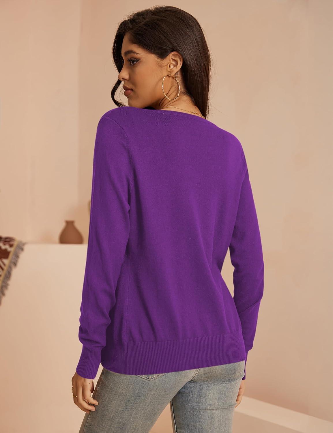 imageaJesdani Womens Button Down Crew Neck Long Sleeve Soft Knit Cardigan Sweaters01ipurple