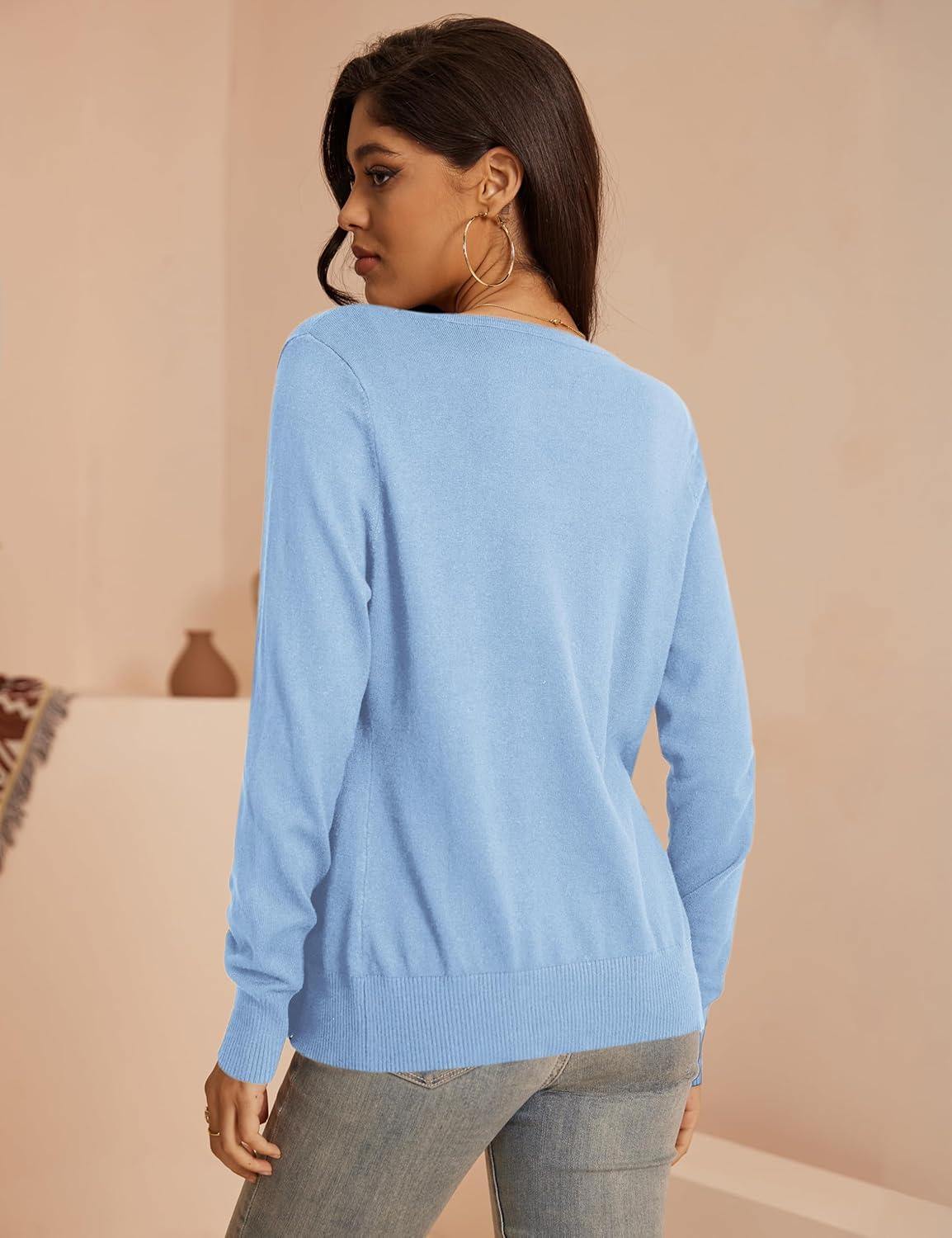 imageaJesdani Womens Button Down Crew Neck Long Sleeve Soft Knit Cardigan Sweaters01j1crew Necklight Indigo