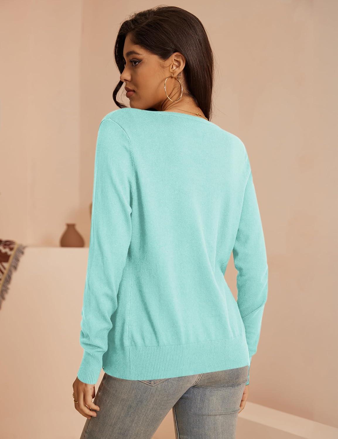 imageaJesdani Womens Button Down Crew Neck Long Sleeve Soft Knit Cardigan Sweaters01j1crew Neckmint Green