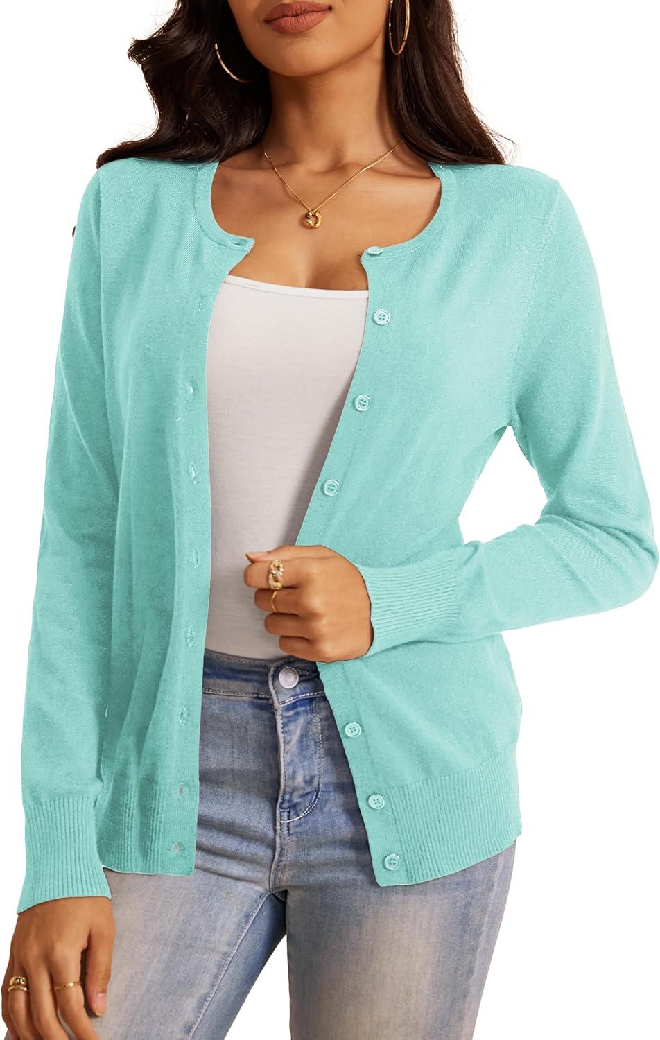 imageaJesdani Womens Button Down Crew Neck Long Sleeve Soft Knit Cardigan Sweaters01j1crew Neckmint Green