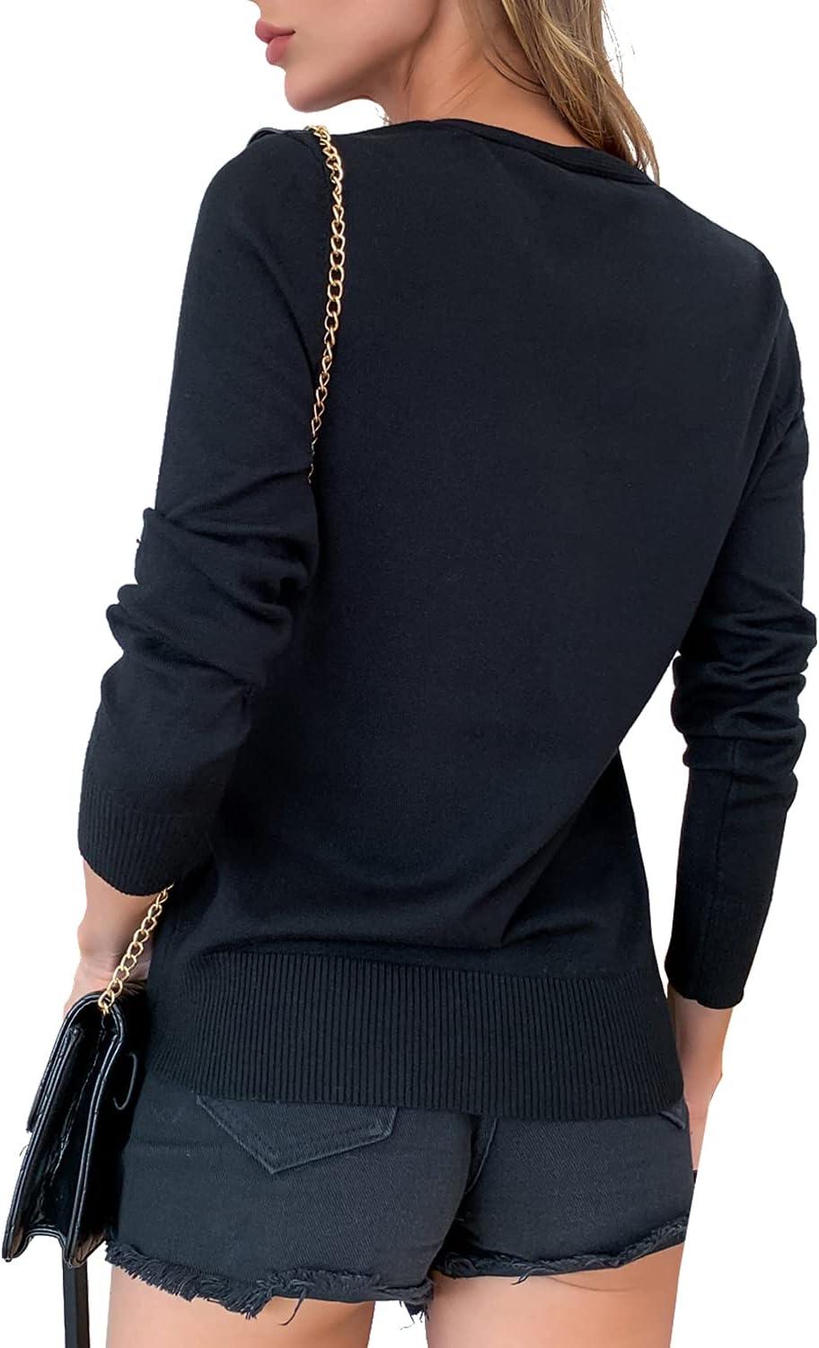 imageaJesdani Womens Button Down Crew Neck Long Sleeve Soft Knit Cardigan Sweaters01kv Neckblack