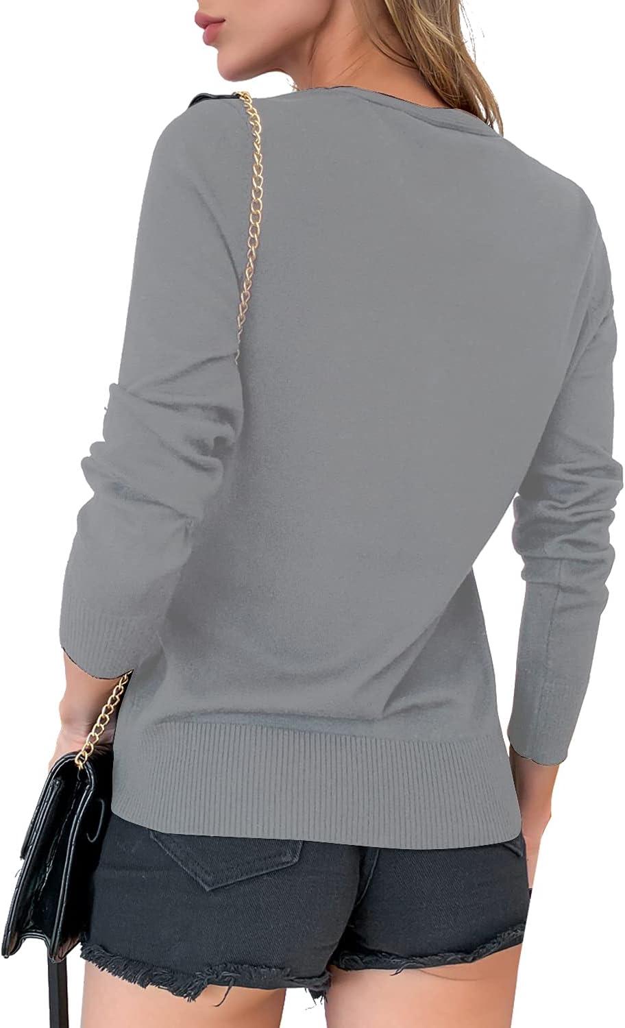 imageaJesdani Womens Button Down Crew Neck Long Sleeve Soft Knit Cardigan Sweaters01pv Necklight Gray