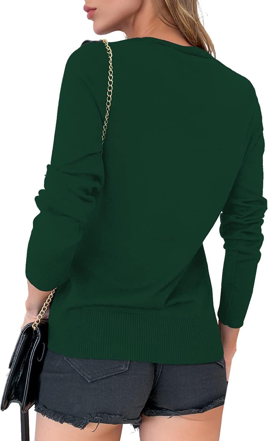 imageaJesdani Womens Button Down Crew Neck Long Sleeve Soft Knit Cardigan Sweaters01qv Neckdark Green