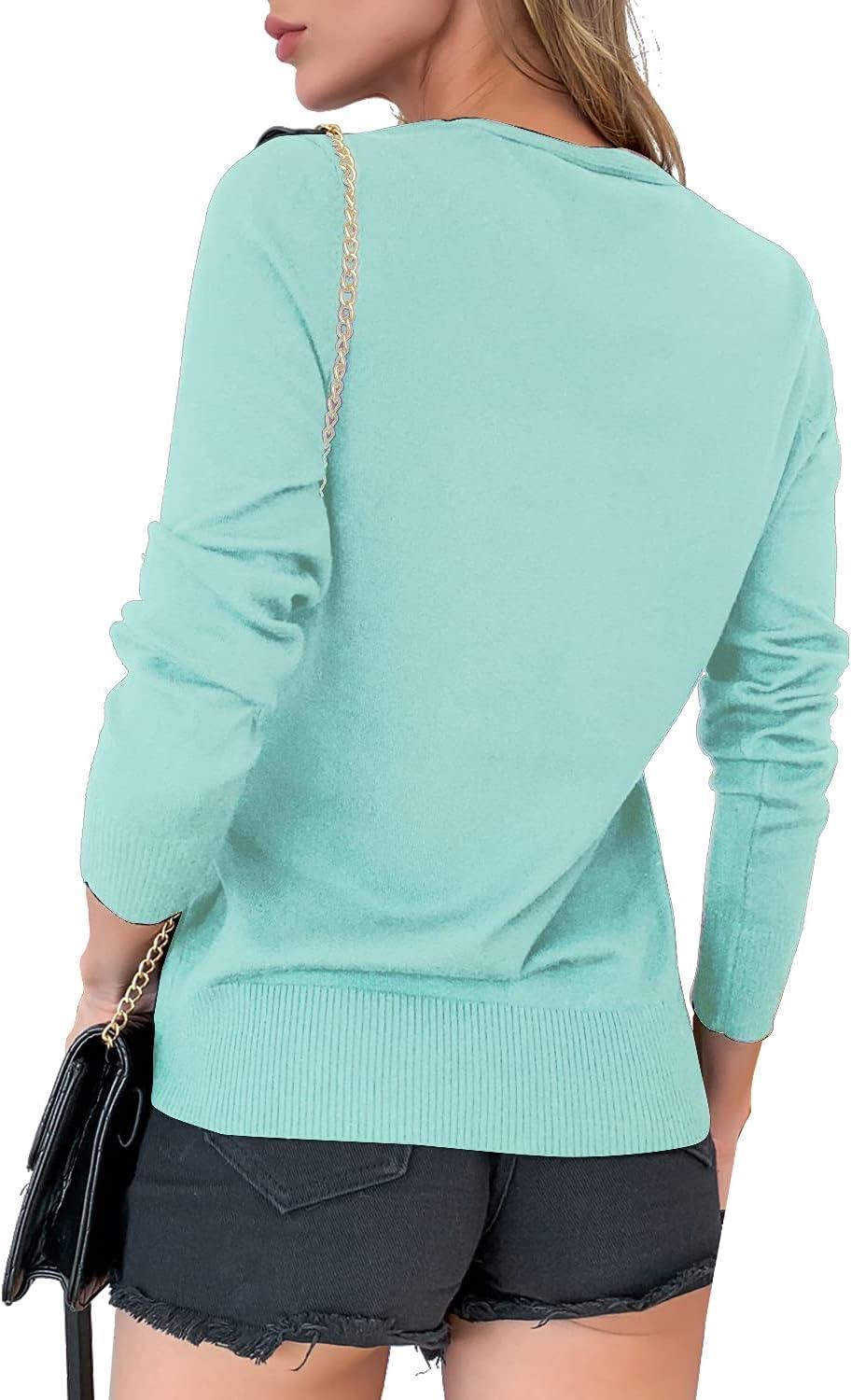 imageaJesdani Womens Button Down Crew Neck Long Sleeve Soft Knit Cardigan Sweaters01rv Neckmint Green