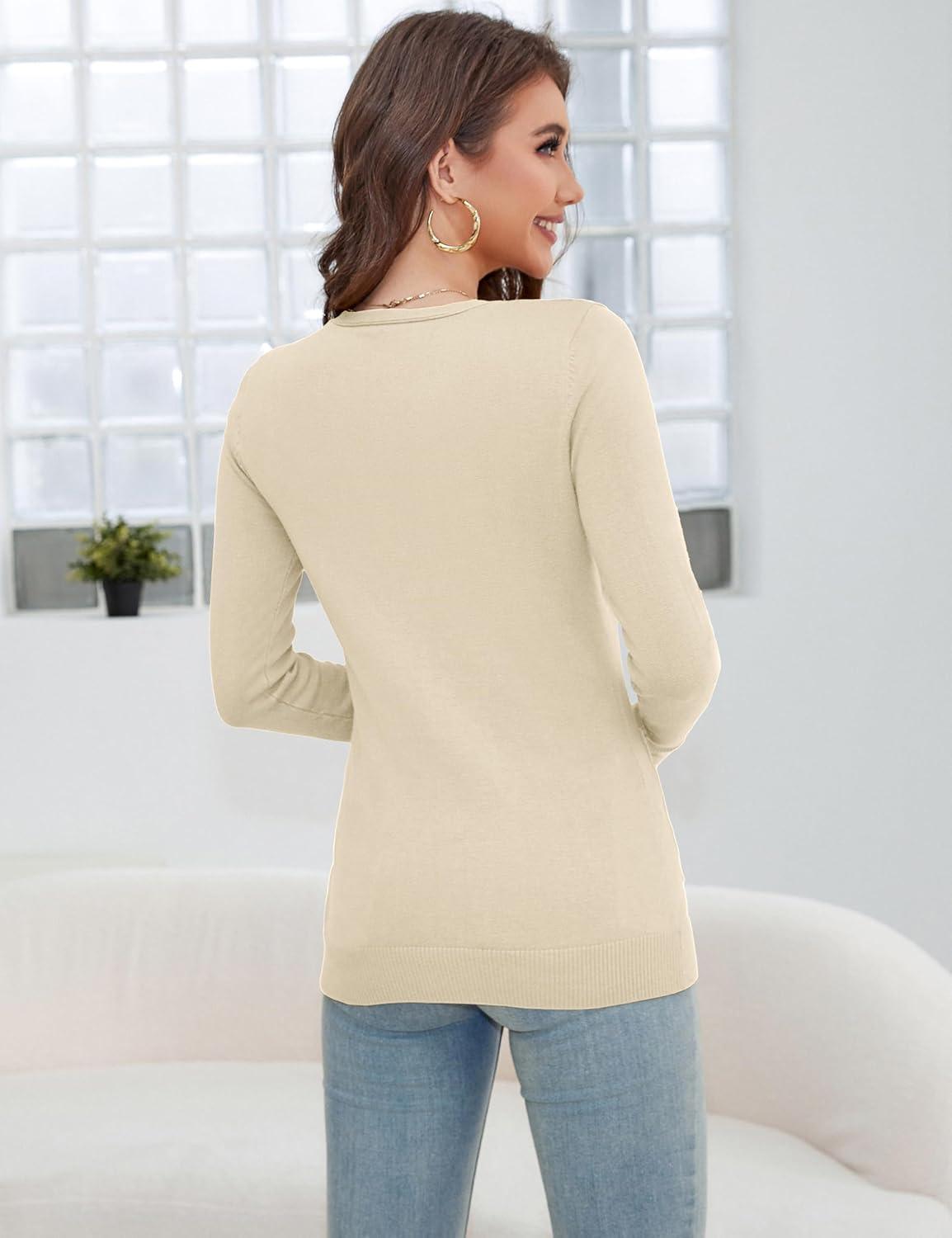 imageaJesdani Womens Button Down Crew Neck Long Sleeve Soft Knit Cardigan SweatersPocket Camel