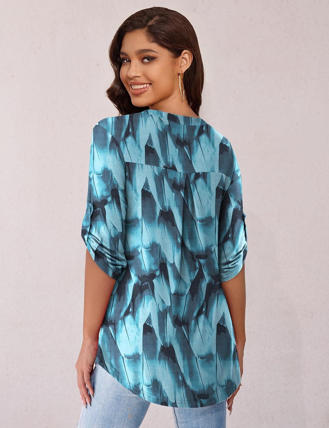 imageaJesdani Womens Plus Size Zip Front 34 Sleeve Shirts V Neck Blouses Tunic TopColor 326