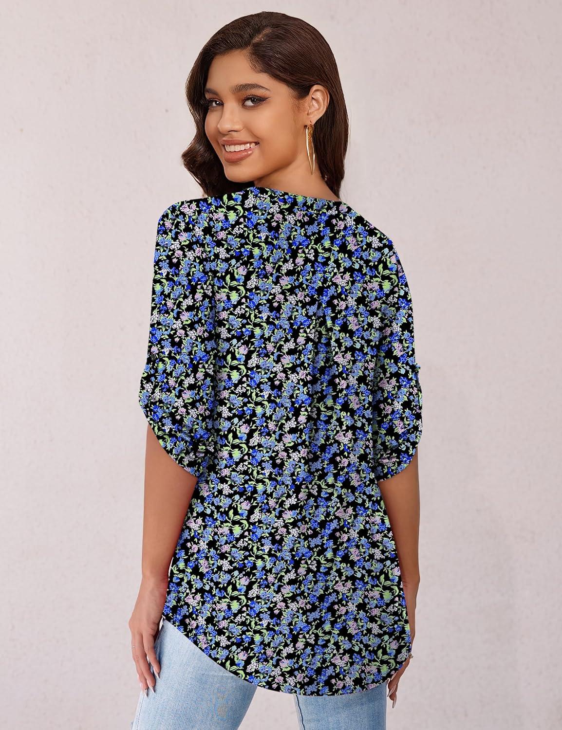 imageaJesdani Womens Plus Size Zip Front 34 Sleeve Shirts V Neck Blouses Tunic TopColor 375