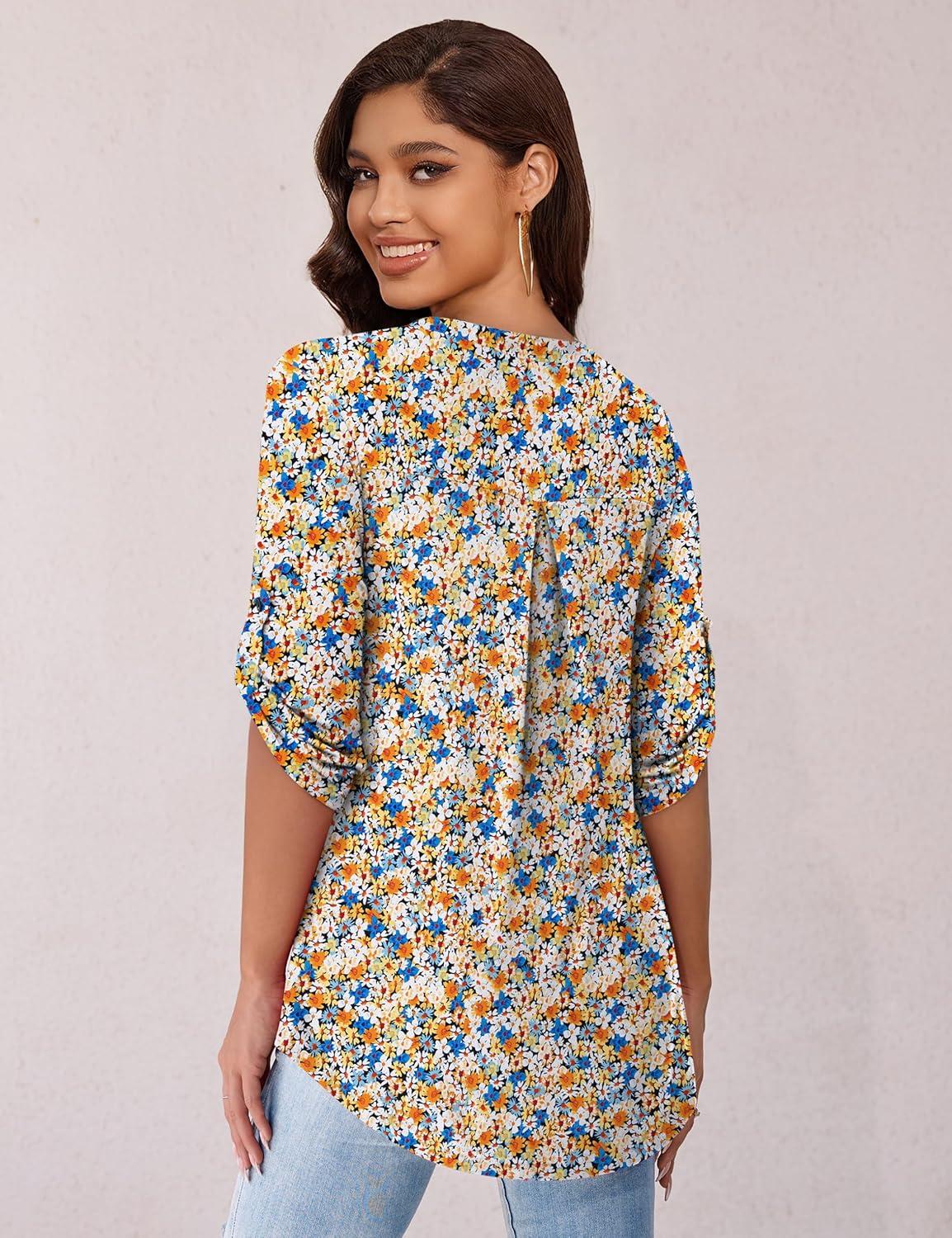 imageaJesdani Womens Plus Size Zip Front 34 Sleeve Shirts V Neck Blouses Tunic TopColor 387