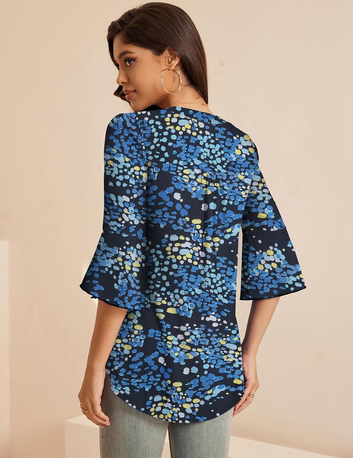 imageaJesdani Womens Plus Size Zip Front 34 Sleeve Shirts V Neck Blouses Tunic TopY Color 318