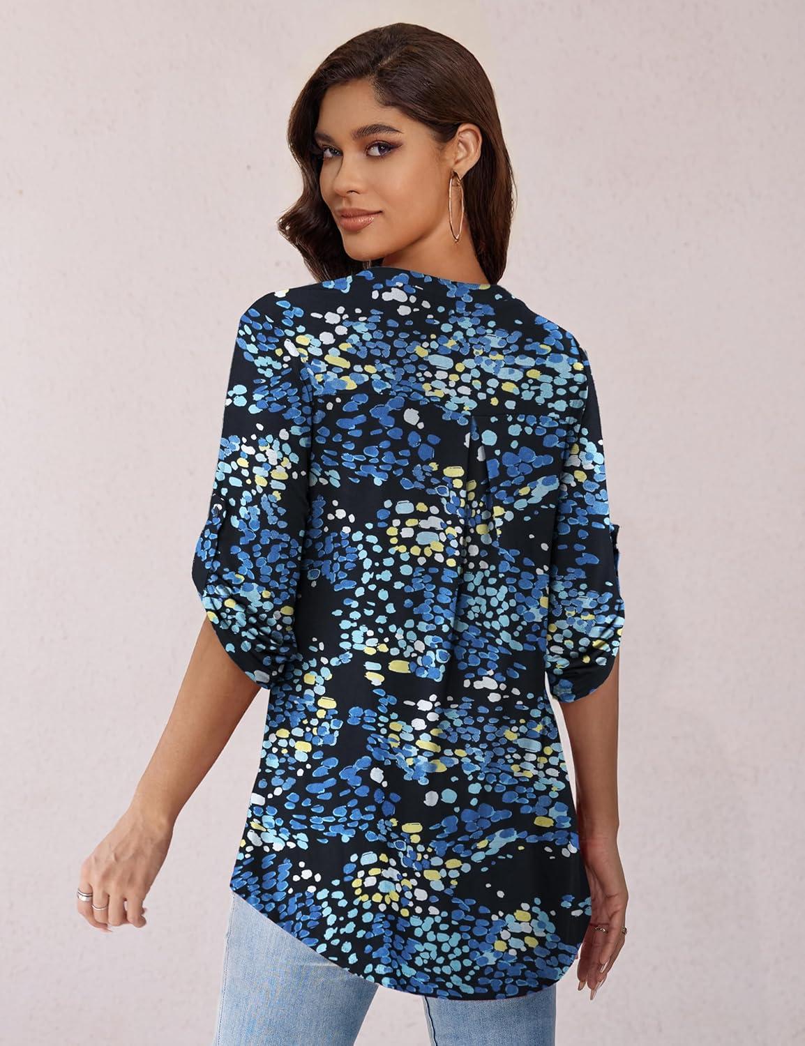 imageaJesdani Womens Plus Size Zip Front 34 Sleeve Shirts V Neck Blouses Tunic TopZ Color 318