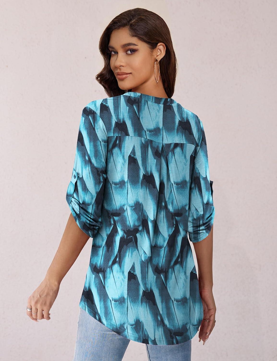 imageaJesdani Womens Plus Size Zip Front 34 Sleeve Shirts V Neck Blouses Tunic TopZ Color 326