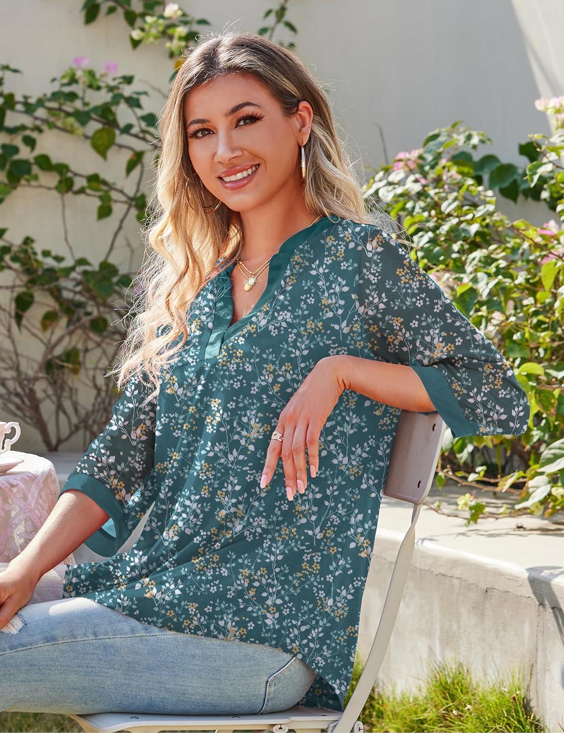 imageaJesdani Womens Plus Size Zip Front 34 Sleeve Shirts V Neck Blouses Tunic TopZ10 Color 361