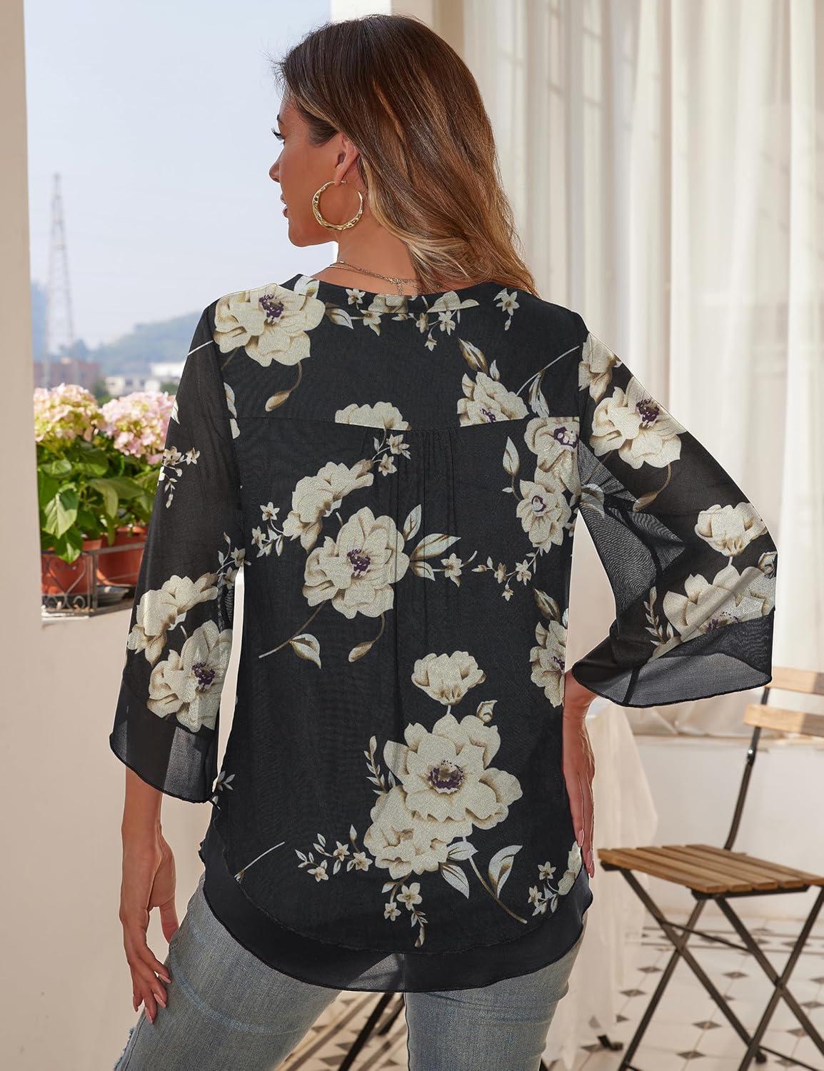 imageaJesdani Womens Plus Size Zip Front 34 Sleeve Shirts V Neck Blouses Tunic TopZ2 Color 363