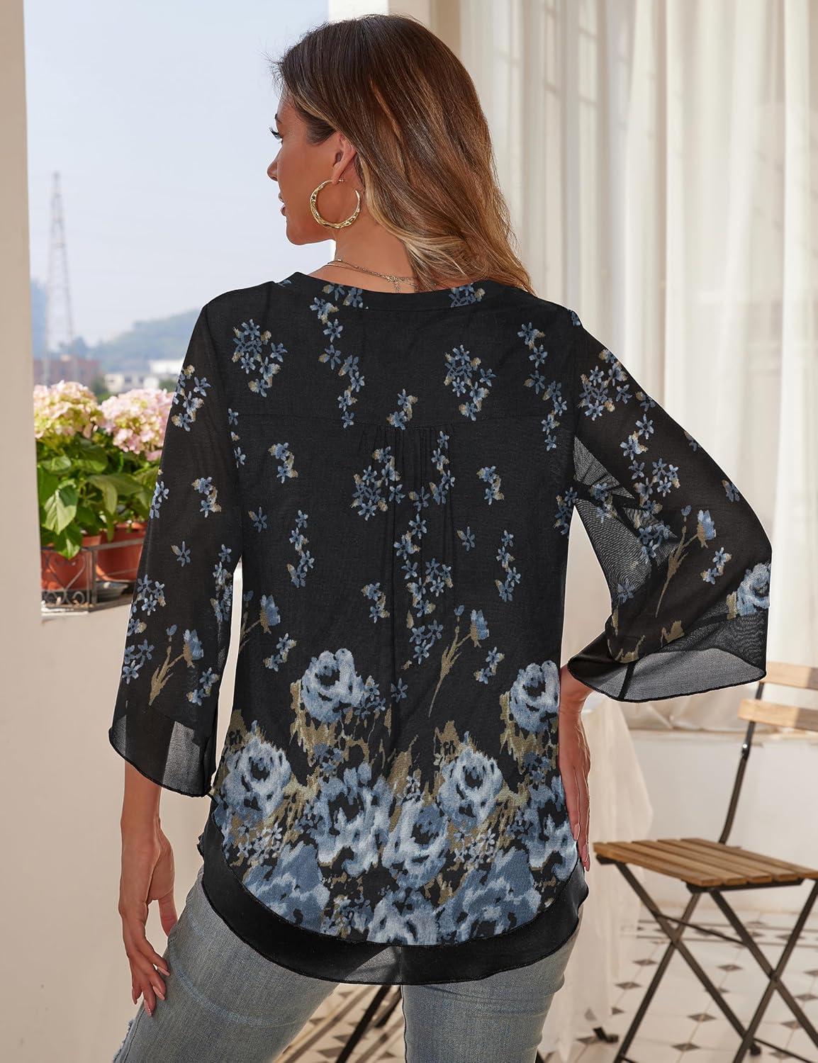 imageaJesdani Womens Plus Size Zip Front 34 Sleeve Shirts V Neck Blouses Tunic TopZ6 Color 368