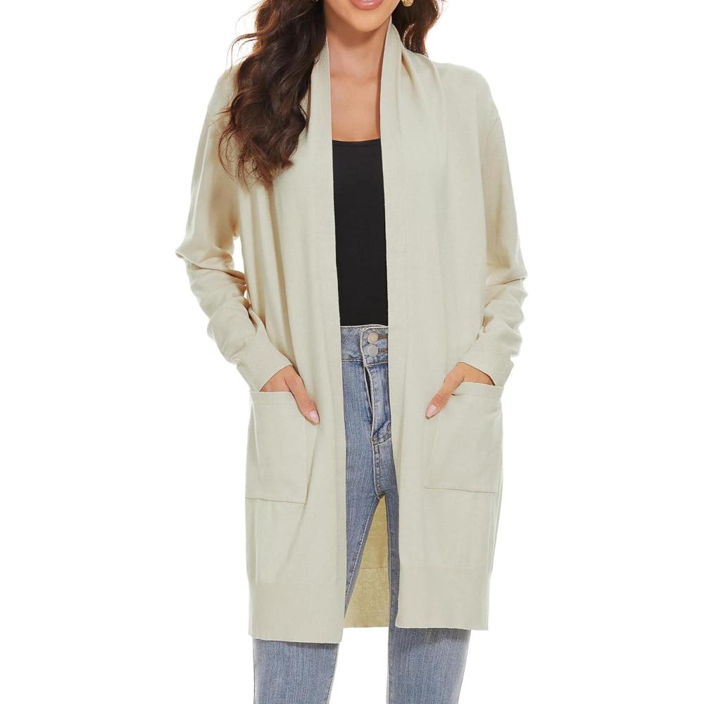 imageHuuloo Womens Open Front Long Shawl Cardigan Sweater with PocketsApricot