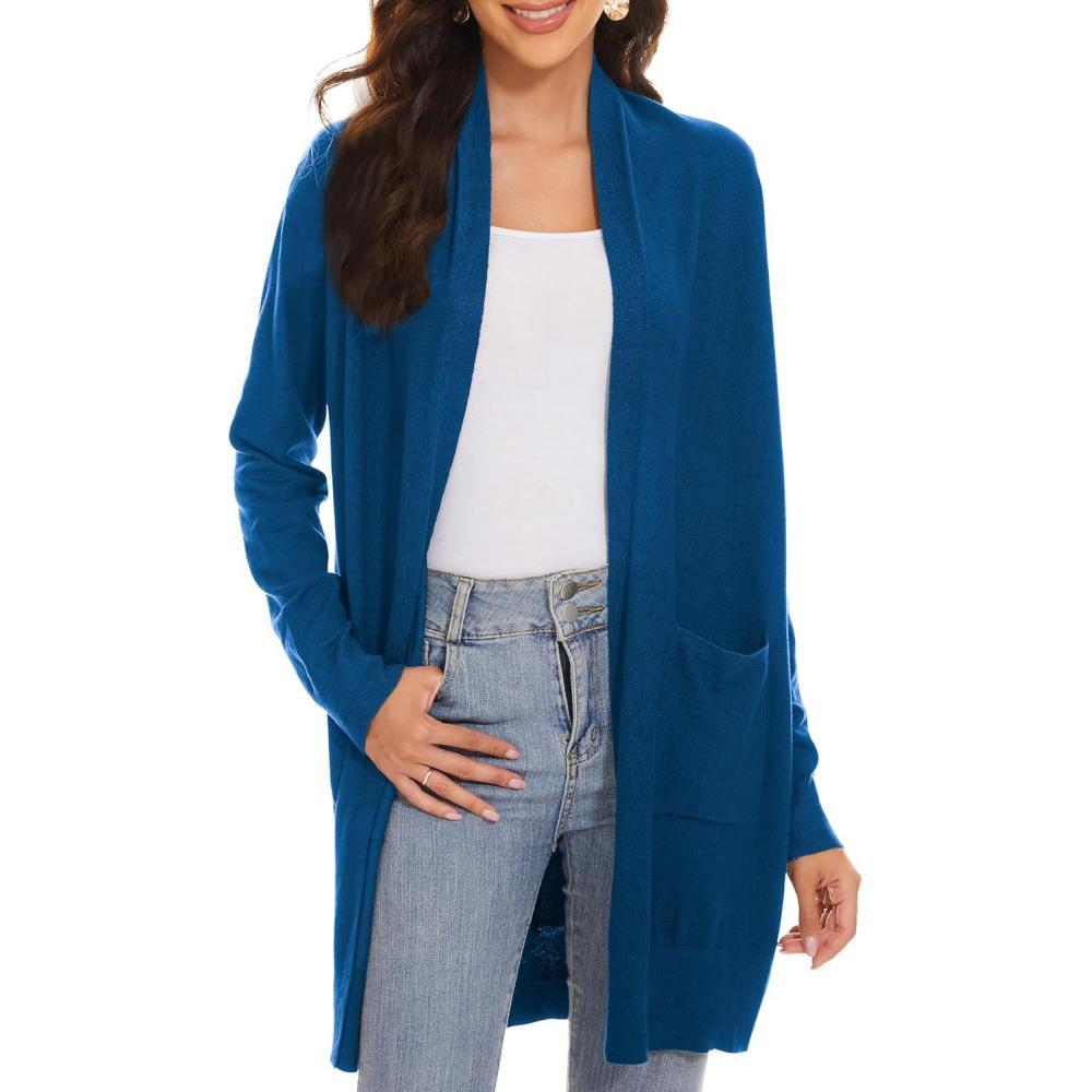 imageHuuloo Womens Open Front Long Shawl Cardigan Sweater with PocketsBlue