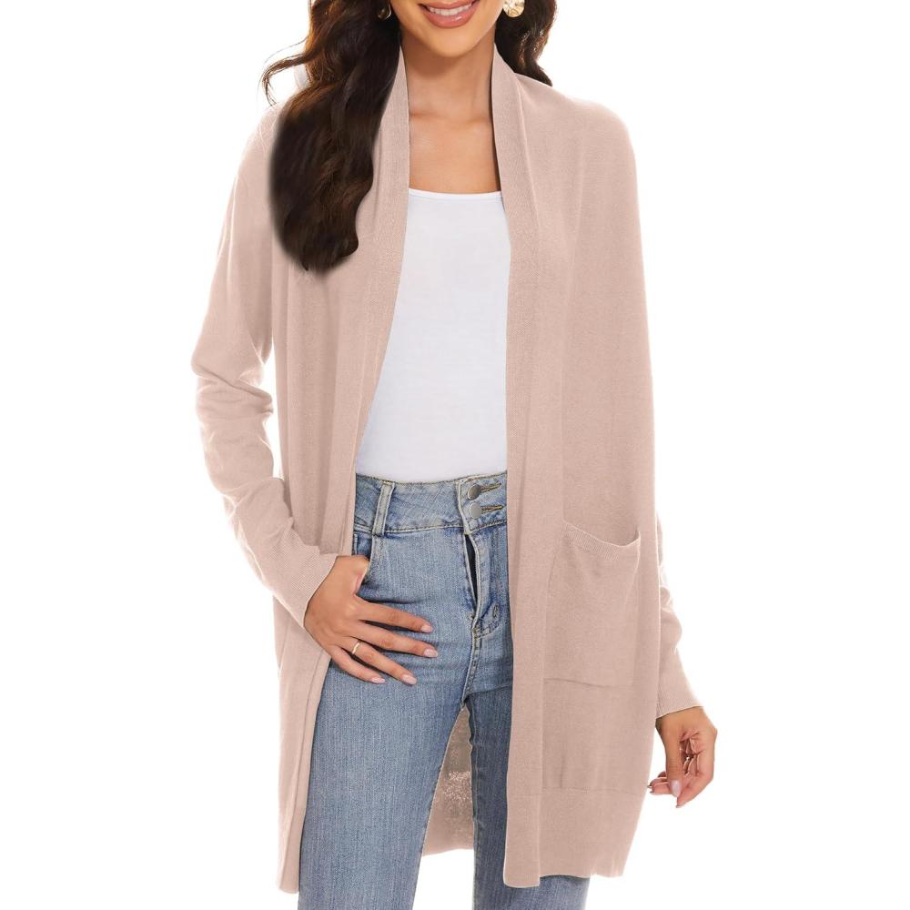 imageHuuloo Womens Open Front Long Shawl Cardigan Sweater with PocketsCamel