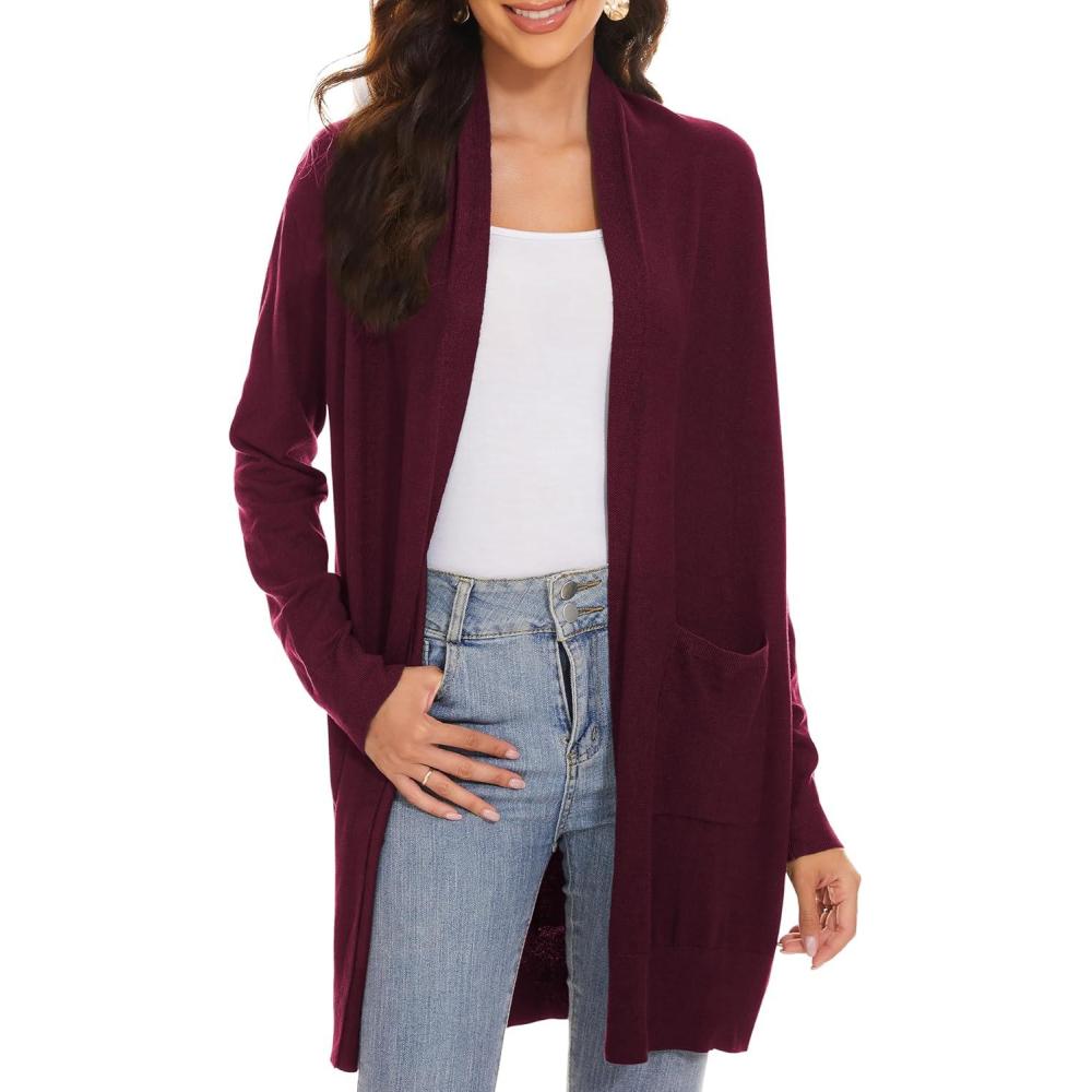 imageHuuloo Womens Open Front Long Shawl Cardigan Sweater with PocketsRose Violet