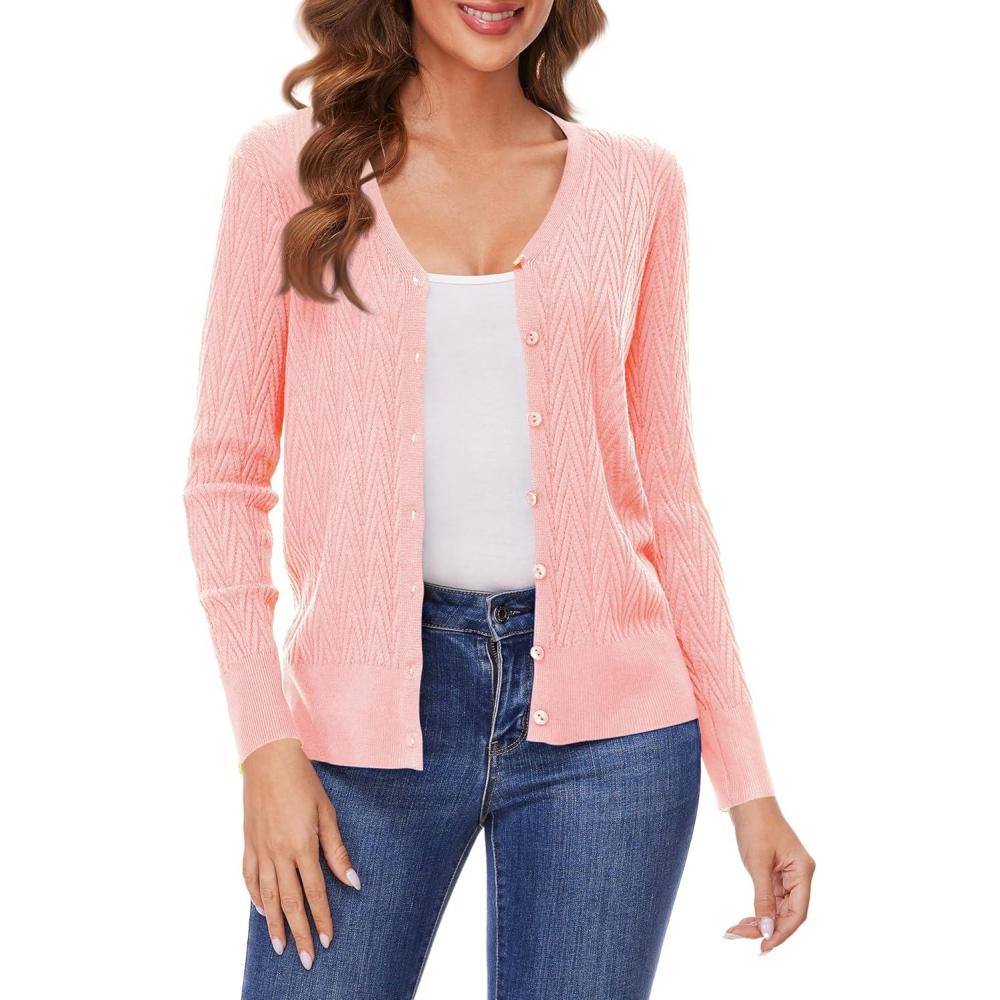 imageWomens V Neck Button Down Long Sleeve Cardigan Sweater2405light Pink