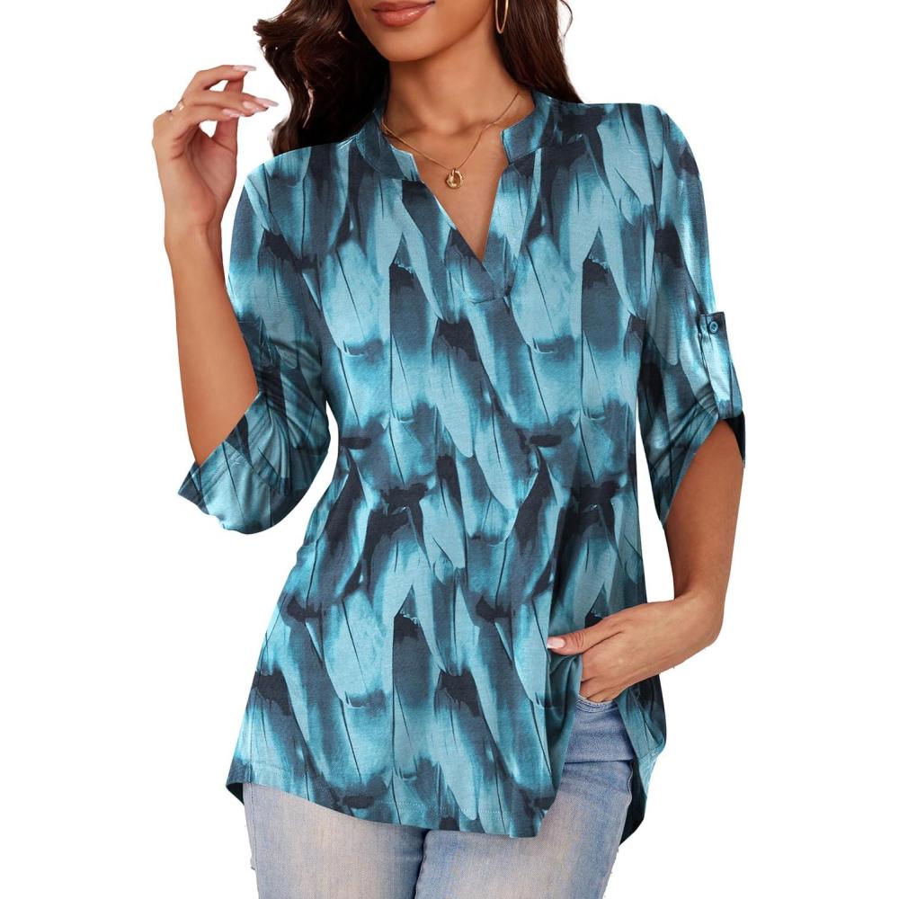 imageaJesdani Womens Plus Size Zip Front 34 Sleeve Shirts V Neck Blouses Tunic TopColor 326