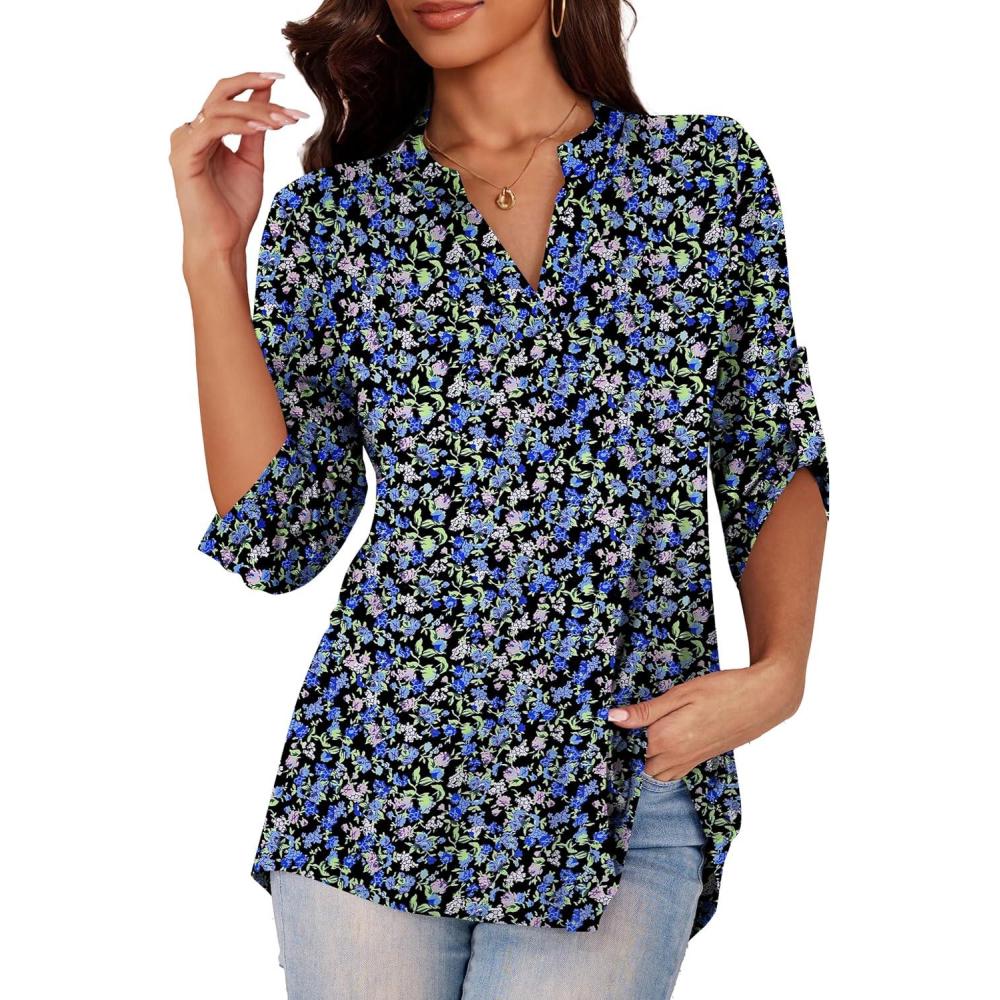 imageaJesdani Womens Plus Size Zip Front 34 Sleeve Shirts V Neck Blouses Tunic TopColor 375