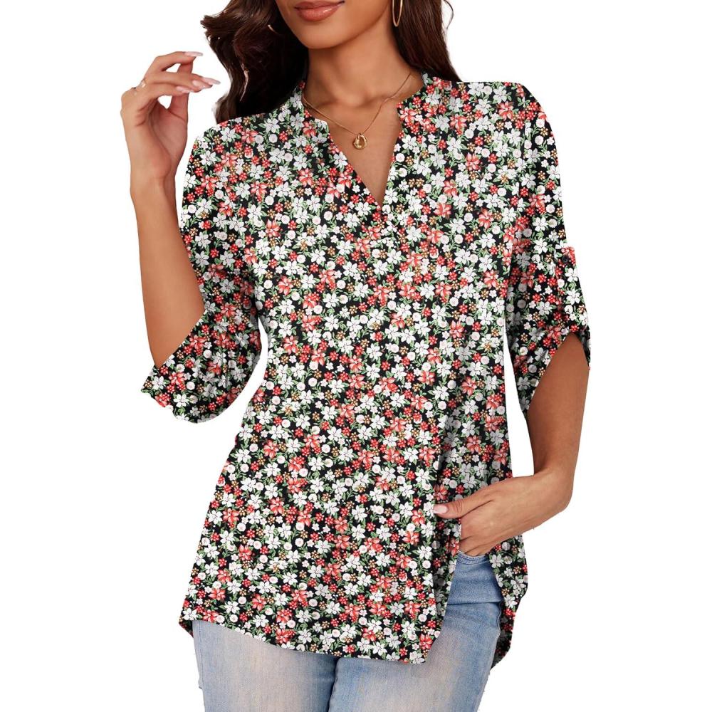 imageaJesdani Womens Plus Size Zip Front 34 Sleeve Shirts V Neck Blouses Tunic TopColor 75