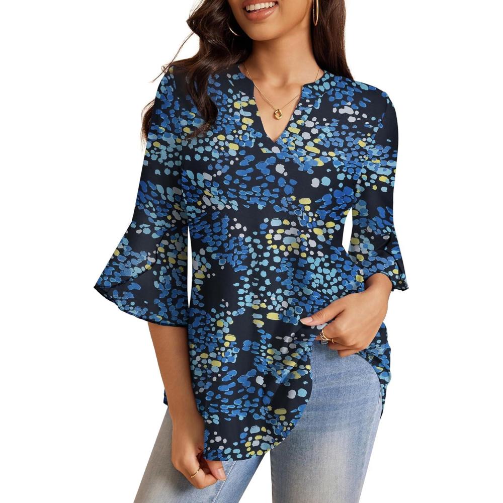 imageaJesdani Womens Plus Size Zip Front 34 Sleeve Shirts V Neck Blouses Tunic TopY Color 318