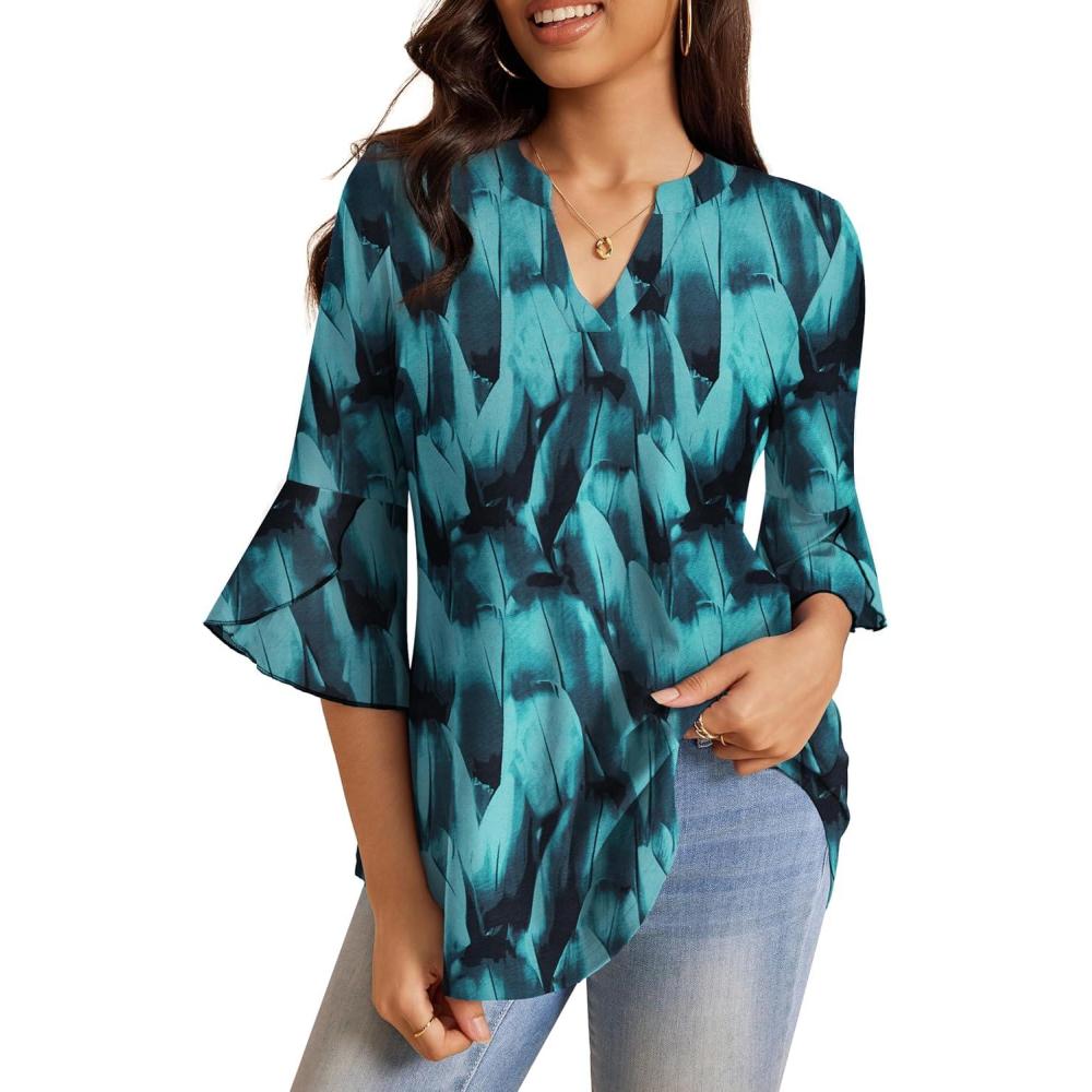 imageaJesdani Womens Plus Size Zip Front 34 Sleeve Shirts V Neck Blouses Tunic TopY Color 326