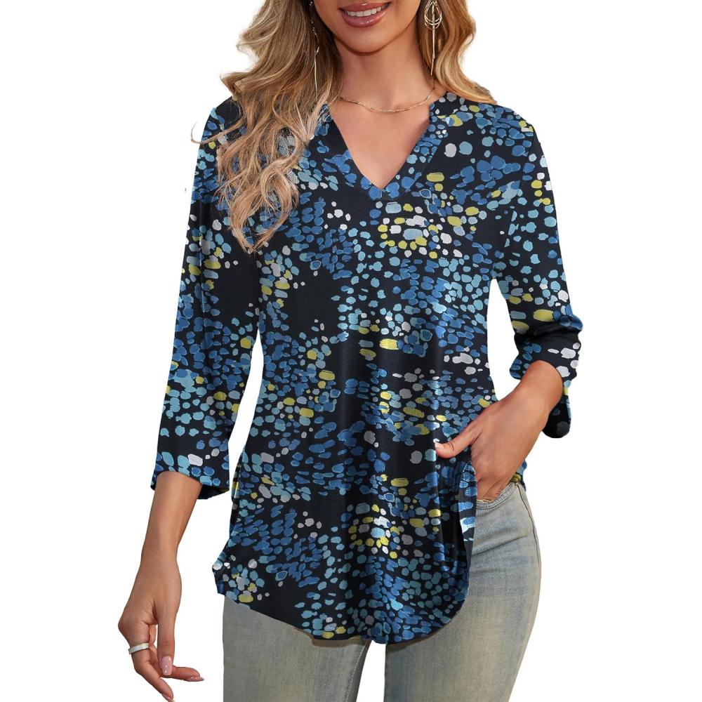 imageaJesdani Womens Plus Size Zip Front 34 Sleeve Shirts V Neck Blouses Tunic TopZ1 Color 318