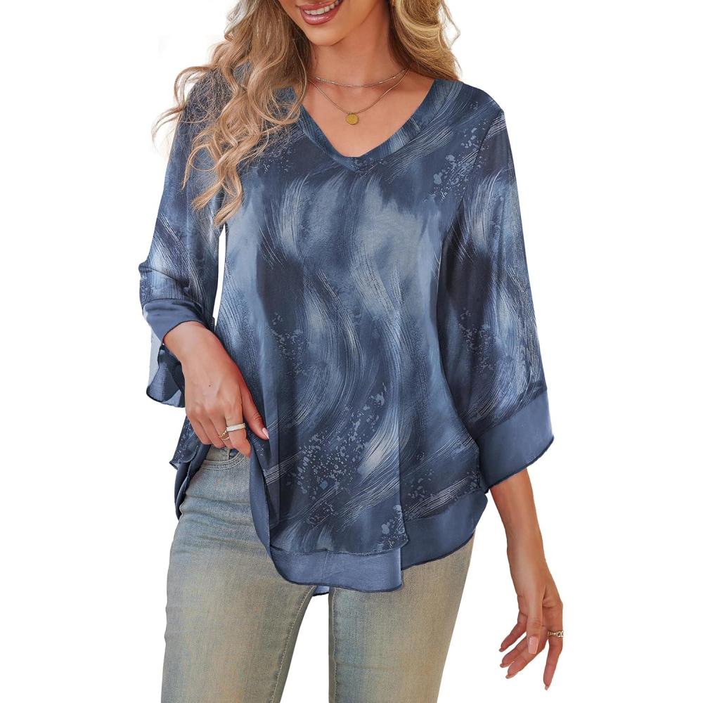 imageaJesdani Womens Plus Size Zip Front 34 Sleeve Shirts V Neck Blouses Tunic TopZ3 Color 365