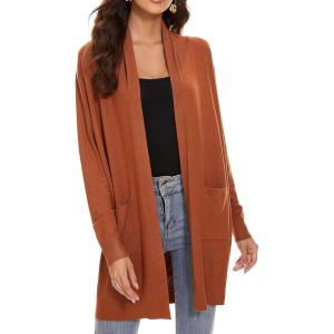 Huuloo Women’s Open Front Long Shawl Cardigan Sweater with Pockets(Brown)