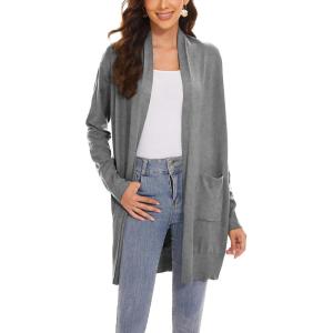 Huuloo Women’s Open Front Long Shawl Cardigan Sweater with Pockets(Gray)