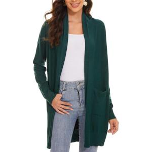 Huuloo Women’s Open Front Long Shawl Cardigan Sweater with Pockets(Green)