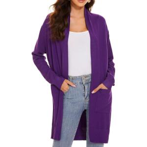 Huuloo Women’s Open Front Long Shawl Cardigan Sweater with Pockets(Purple)