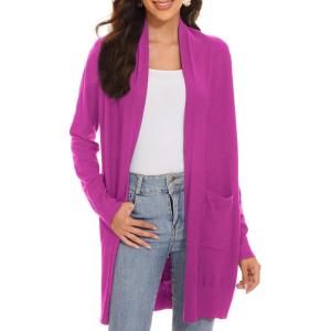 Huuloo Women’s Open Front Long Shawl Cardigan Sweater with Pockets(Rose Red)