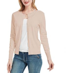 Women’s Crew Neck Button Down Long Sleeve Cardigan Sweater(Camel)