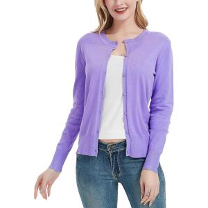 Women’s Crew Neck Button Down Long Sleeve Cardigan Sweater(Purple)