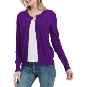 Women’s Crew Neck Button Down Long Sleeve Cardigan Sweater(Violet Deep)