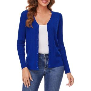 Women’s V Neck Button Down Long Sleeve Cardigan Sweater(2405-blue)